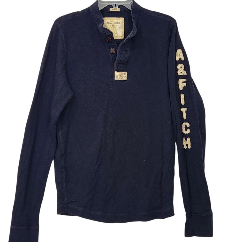 VTG Y2K Abercrombie Fitch Ribbed Henley Mens Waffle Thermal Long Sleeve 2XL